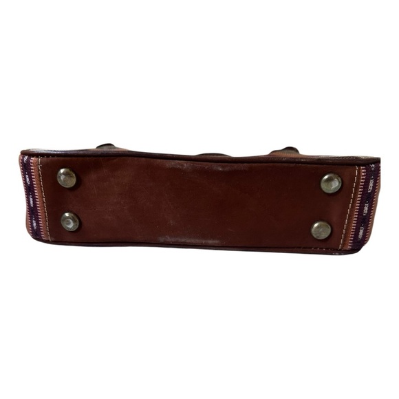 Handmade in Guatemala woven shoulder bag – boho western stripes, brown trim, sma - Picture 6 of 9